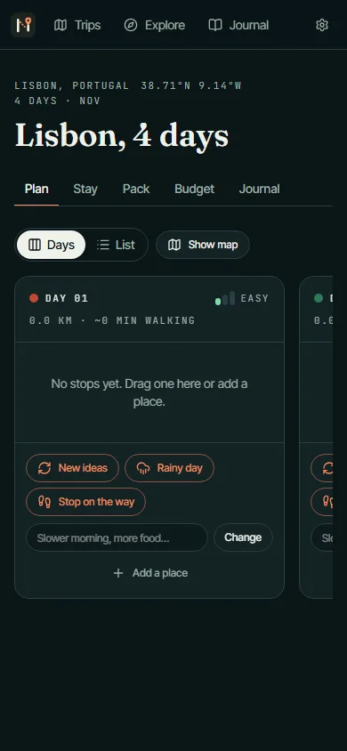 Natour live phone interface at 390 pixels wide