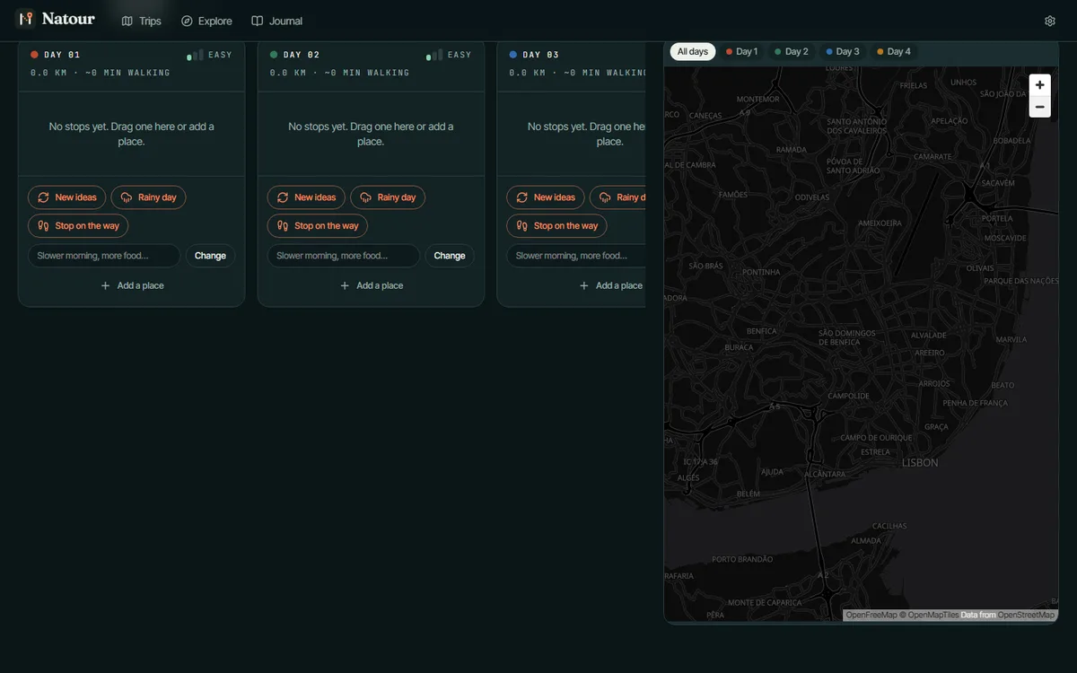Natour, live 2026 interface