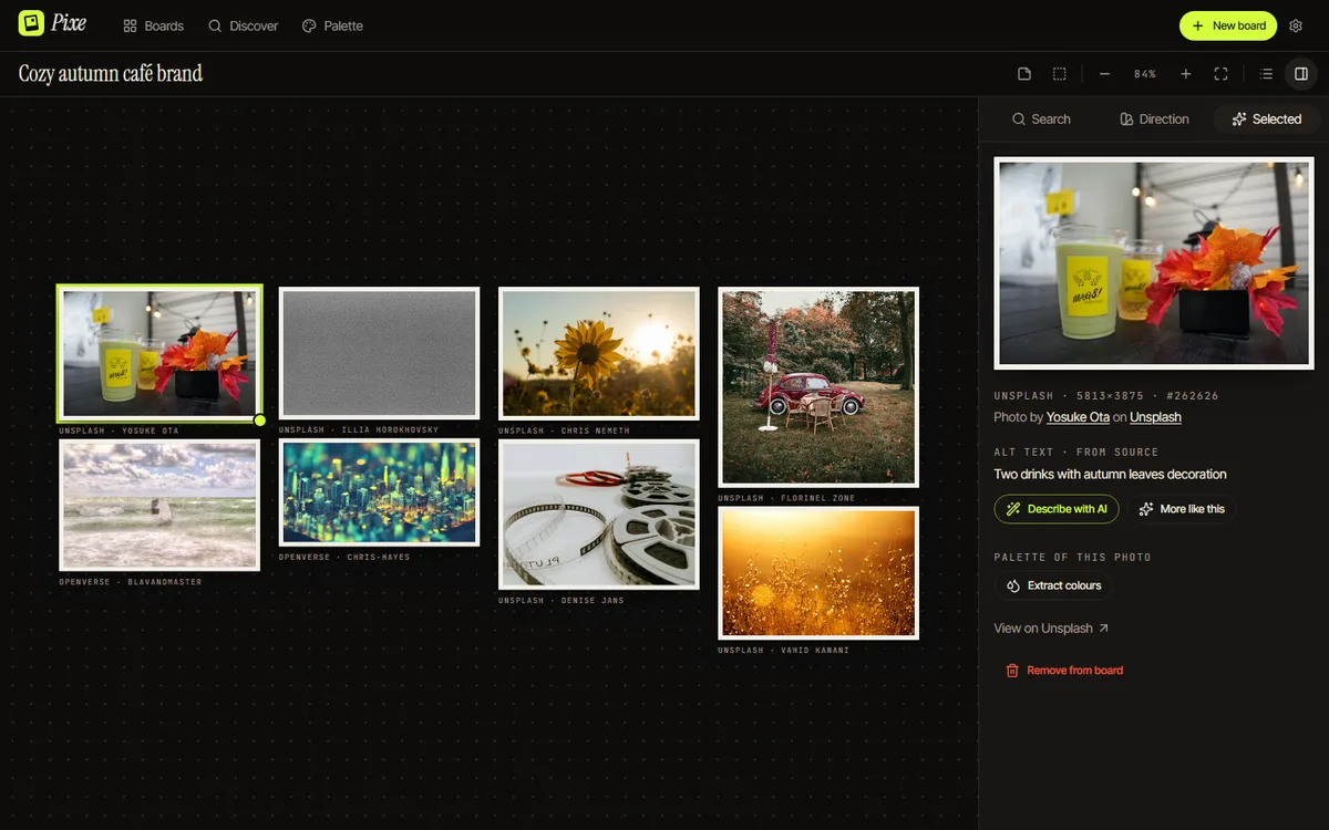 Pixe, live 2026 interface