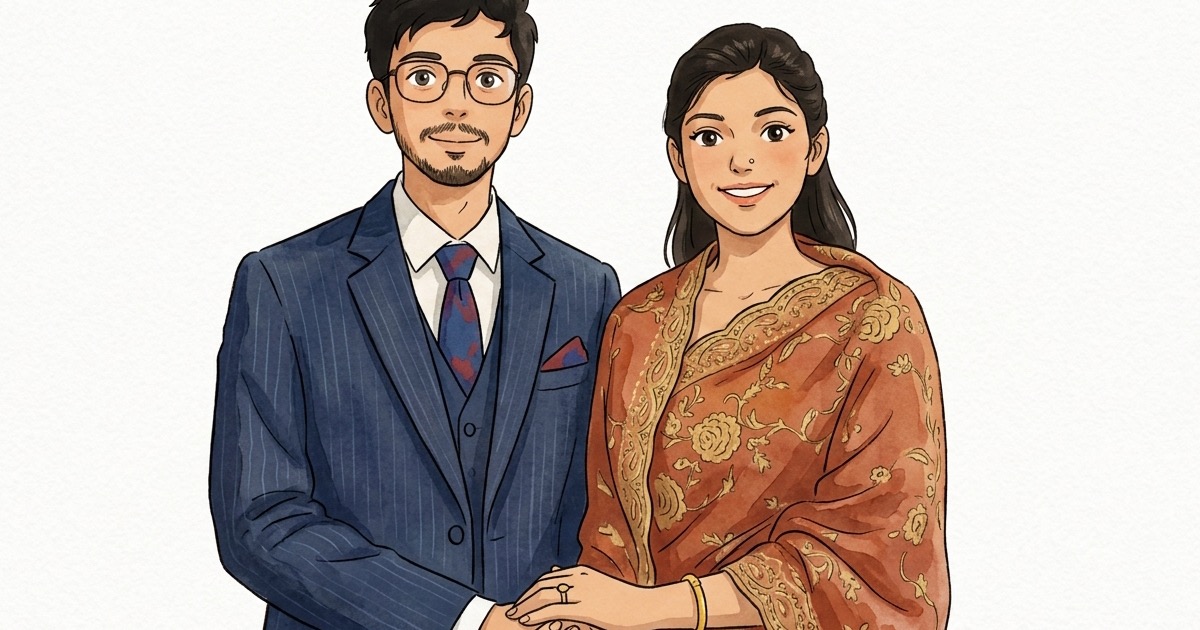Illustrated portrait of the couple